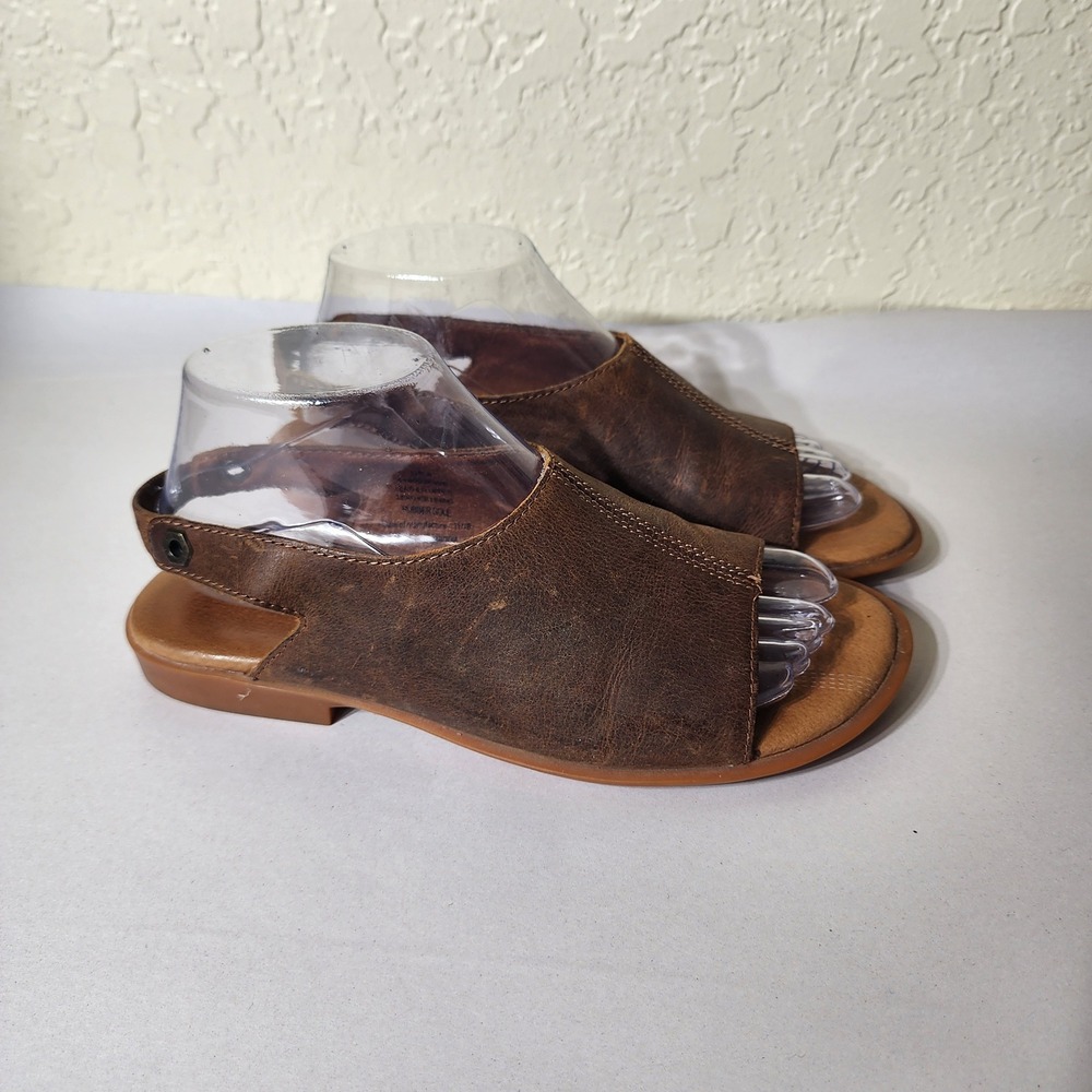 Kodiak Womens Brown Leather Slingback Peep Toe Flat Sandals Size 8